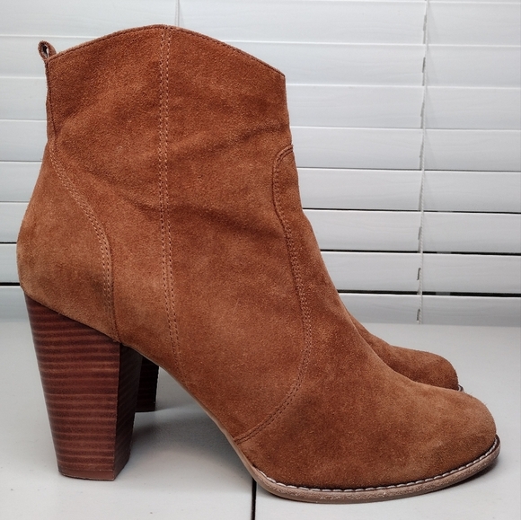 Joie Dalton Brown Suede Zipper Stacked Heel Ankle Booties Sz 11 - Picture 3 of 13